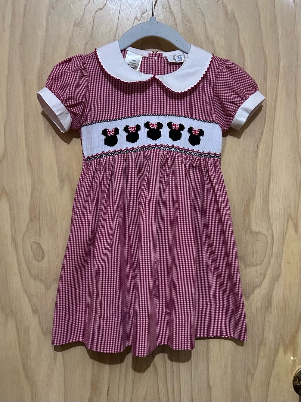 Lulu Bebe Minnie Mouse Red Gingham Smocked Dress with Peter Pan Collar